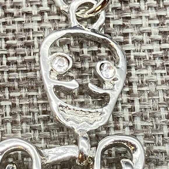 Halloween Articulated Skeleton Necklace Pendant 18 In Silver Rhinestone Bling - Picture 4 of 12